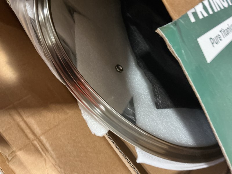 Condition photo showing New/Like New for titanium frying pan with lid, 11.8" uncoated hammered skillet for cooking, pfas/pfoa/ptfe free nonstick cookware, scratch resistant, for induction & gas, oven, dishwasher safe 11.8 inch