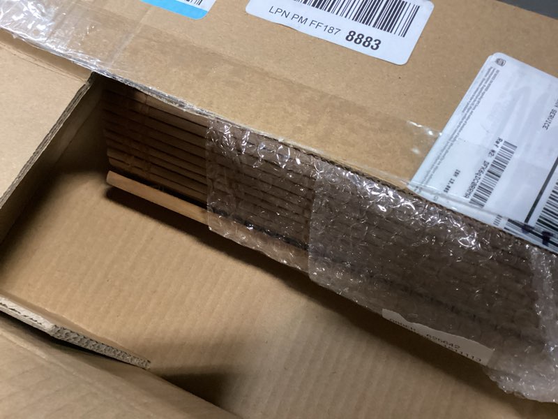 Condition photo showing As Is for LazBlinds No Tools No Drill Cordless Bamboo Roman Shades, Light Filtering Window Treatment, Roll Up Bamboo Blinds for Windows 23'' W x 64'' H, Ceylon Light Russet Light Filtering-ceylon Light Russet 23" W x 64" H