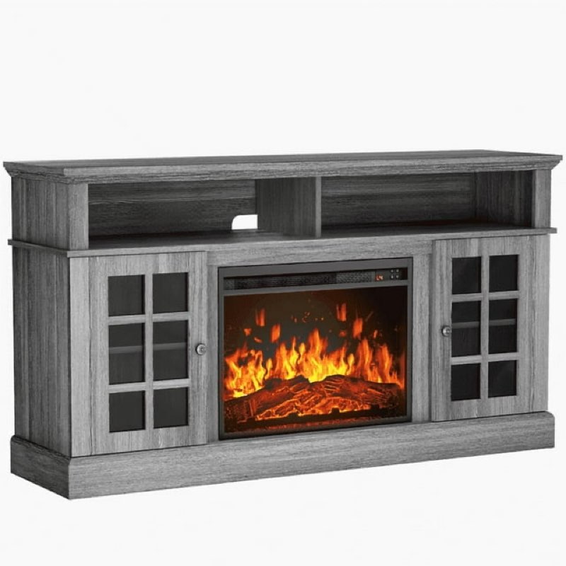 CHITOOMA 1400W Electric Fireplace TV Stand TV Console with 23? Fireplace for up to 75 inch TVs with Adjustable Shelves,Grey