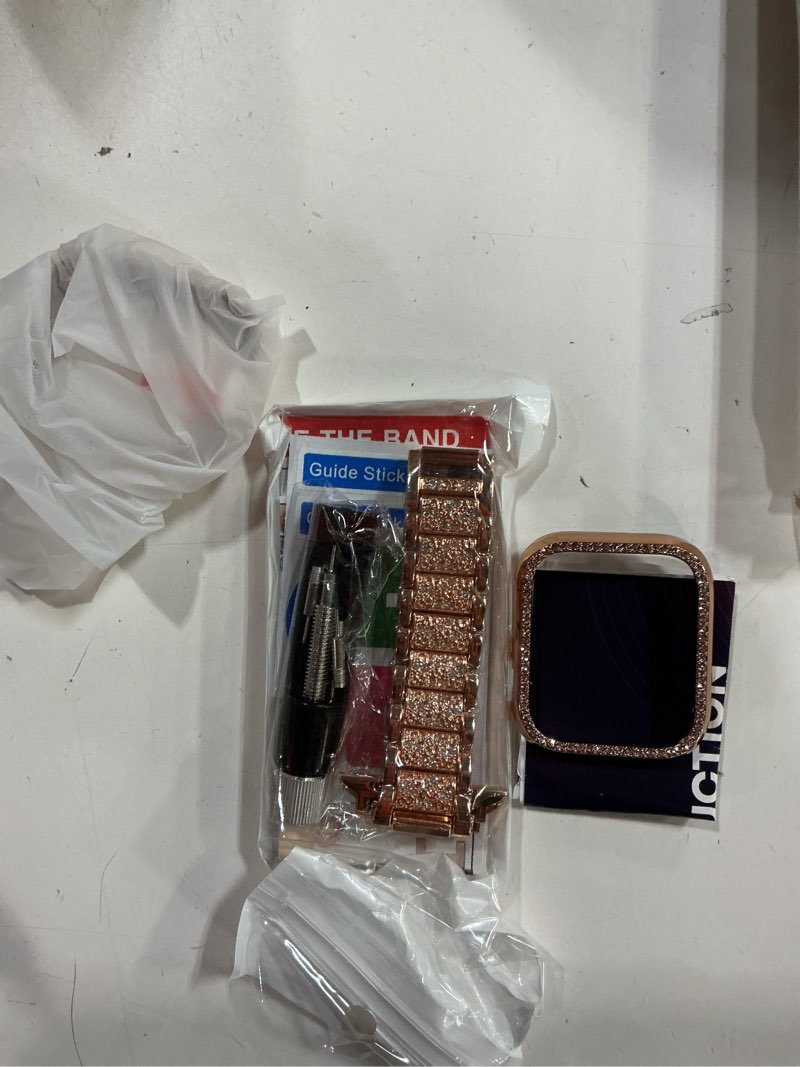 Condition photo showing New/Like New for Mesime Compatible for Apple Watch Band with Screen Protector Case, Jewelry Replacement Bands 46mm 45mm 44mm 42mm 41mm 40 mm 38mm 2 Pack Protective Cover for iWatch Series 11/10/9/8/7/6/5/4/3/2/1/SE Women Rose Gold 44mm(Series 6/5/4/SE)