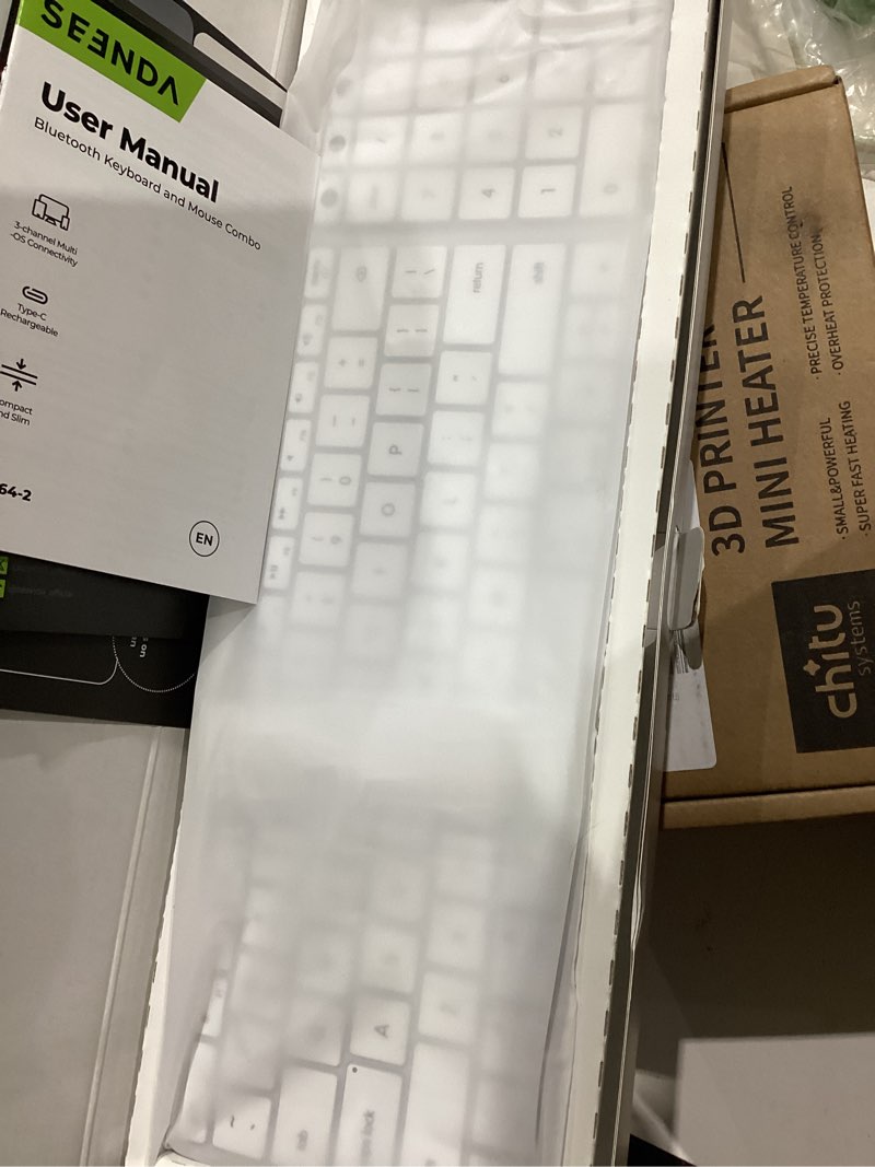 Condition photo showing New/Like New for seenda bluetooth keyboard and mouse combo for mac, skm64-2 rechargeable silent wireless keyboard mouse compact slim, 3 multi-device connection, compatible for mac macbook pro/air ipad, white silver