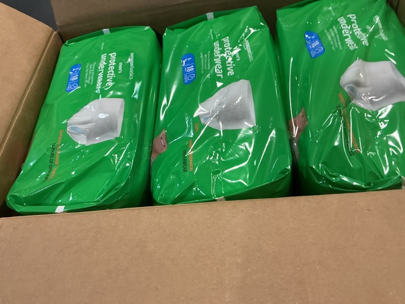 Condition photo showing New/Like New for amazon basics maximum absorbency incontinence underwear for men with leak protection and odor control, large, 54 count (3 packs of 18)