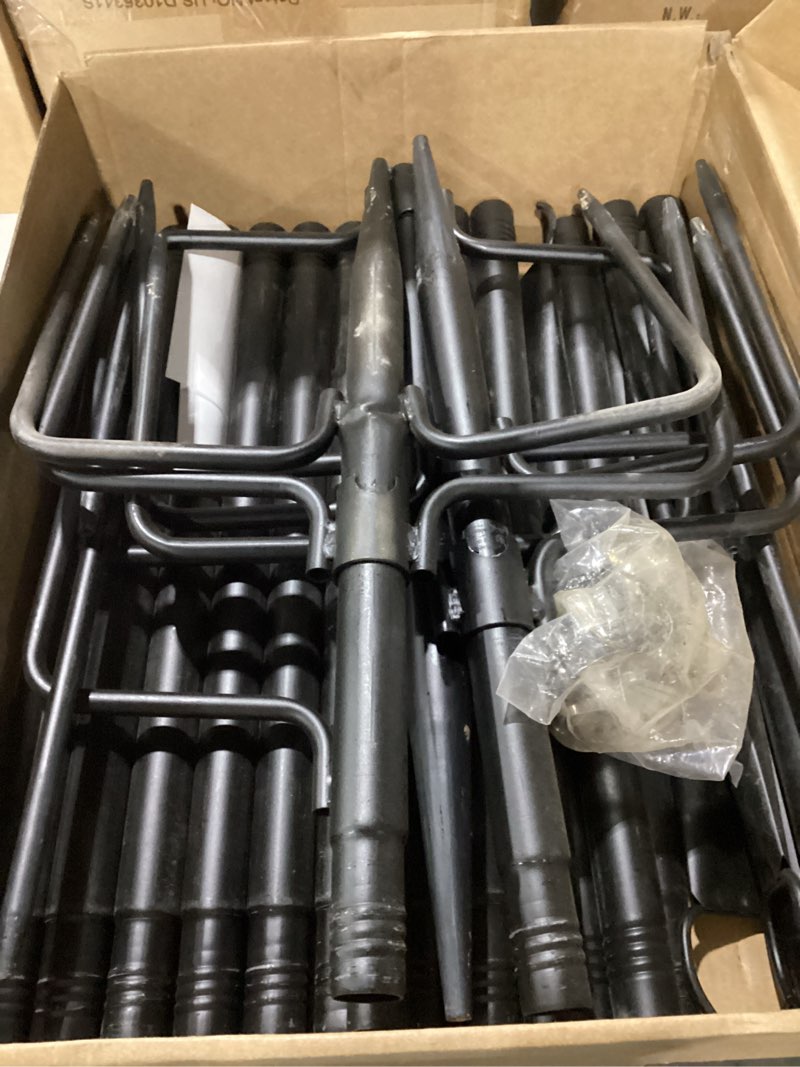 Condition photo showing Good Condition for 4 pack string light poles for outside, thickened metal christmas lights hanger pole outdoor with fork, lighting hanging post accessories for patio decor garden backyard yard outside decorations