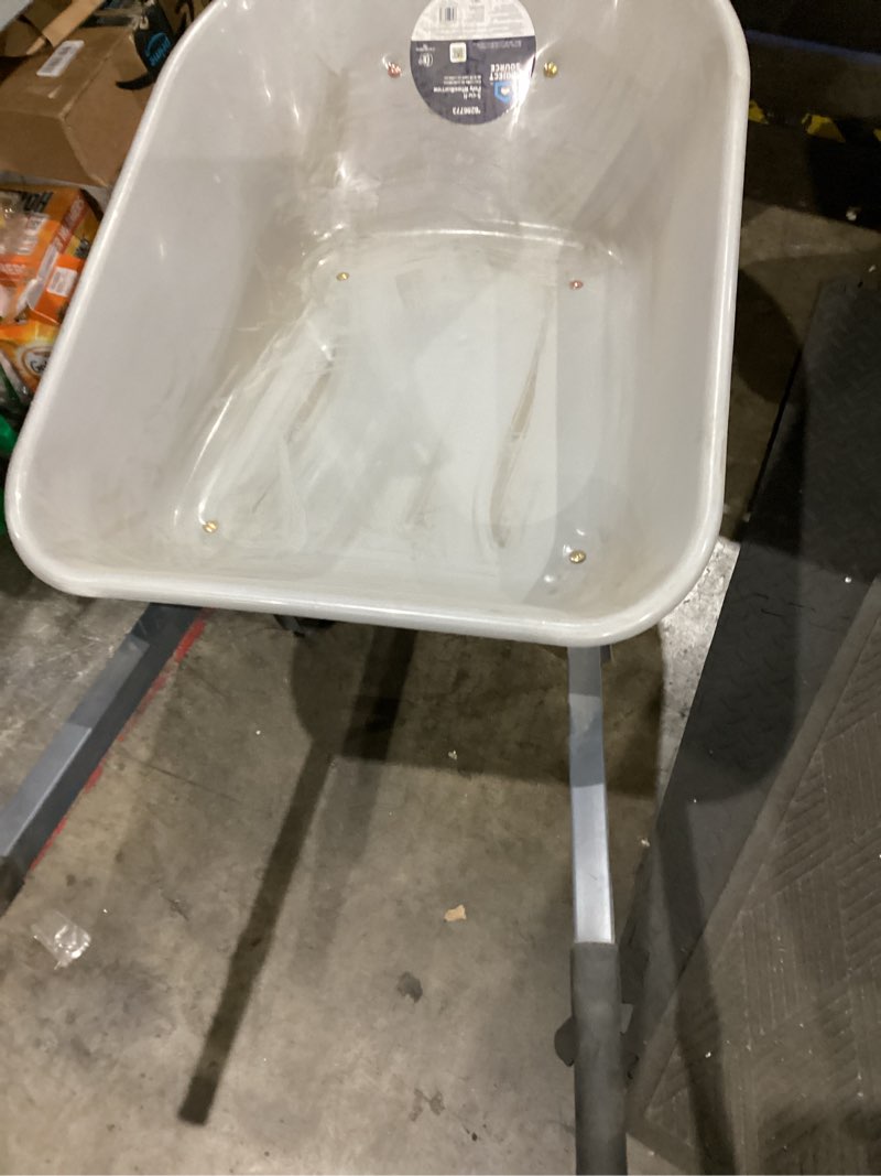 Condition photo showing As Is for item similar))))))steel tub wheelbarrow with wooden handles and pneumatic tire