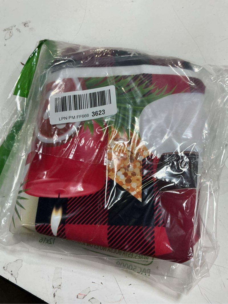 Condition photo showing As Is for Merry Christmas Banner Decorations Red Plaid The Santa Claus Reindeer Snowflakes Bacdrop Decorate for Family Gathering Winter New Year Xmas Eve Party Decoration Supplies 7x5ft 7x5ft red
