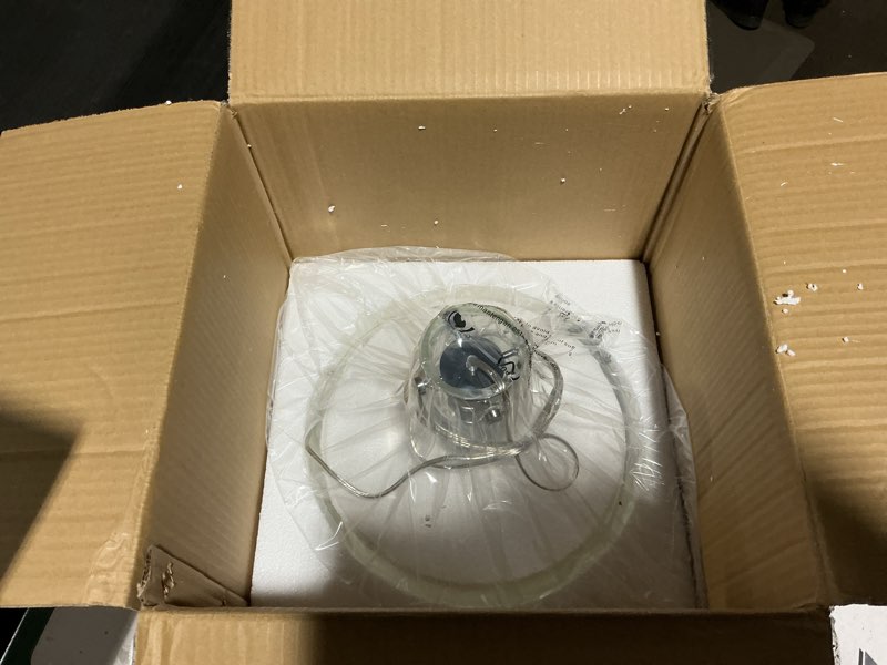 Condition photo showing Good Condition for Extra Large 16" Vintage Farmhouse Pendant Light – Hand-Blown Clear Hammered Glass Shade, Adjustable Chain Hanging Light for Kitchen Island, Hallway, Dining Room, Chrome