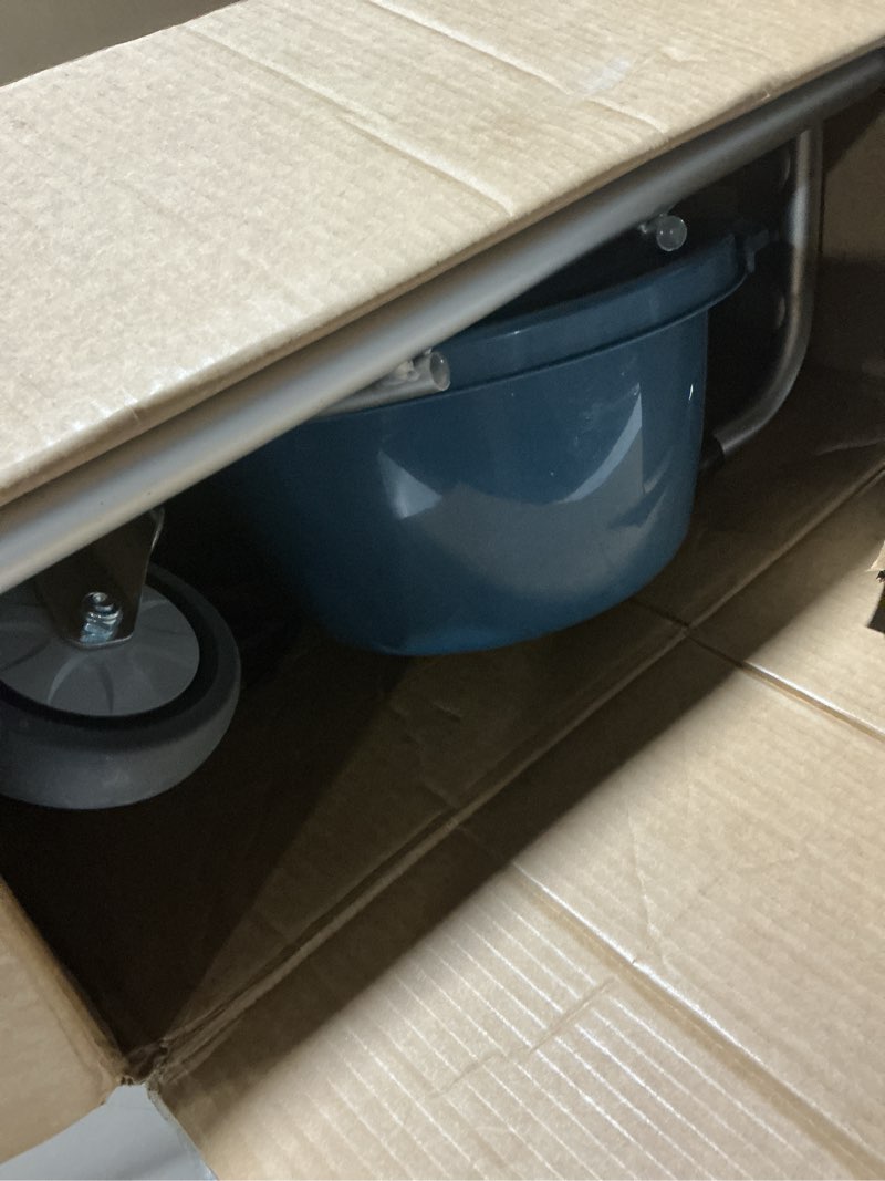 Condition photo showing As Is for 4 in 1 Rolling Bedside Commode Chair with Wheels for Elderly, Shower Chair with Handles, Adjustable Height Raised Toilet Seat for Seniors,Disabled and Pregnant Holds Up to 350 lbs (Black)