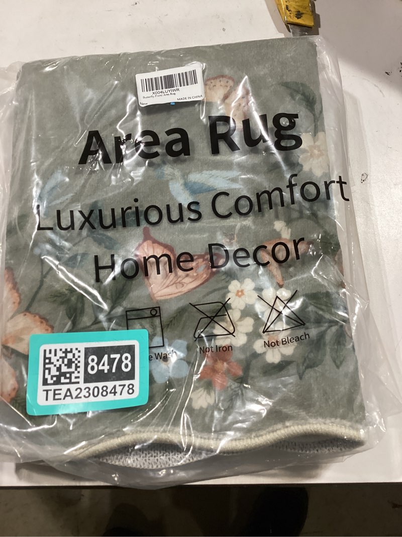 Condition photo showing New/Like New for Anidaroel 2x3 Butterfly Floral Rugs for Entryway, Washable Kitchen Rug Non Slip, Ultra-Thin Soft Boho Small Rug, Low Pile Front Door Mat Indoor Entrance for Entry Bedroom Bathroom, Green Green 2'x3'