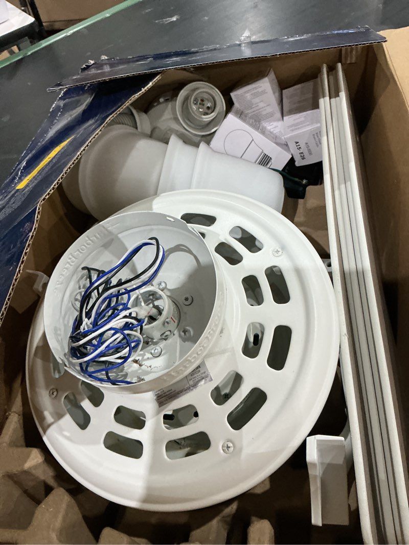 Condition photo showing As Is for harbor breeze notus 52-in white with white/driftwood blades led indoor ceiling fan with light (5-blade)