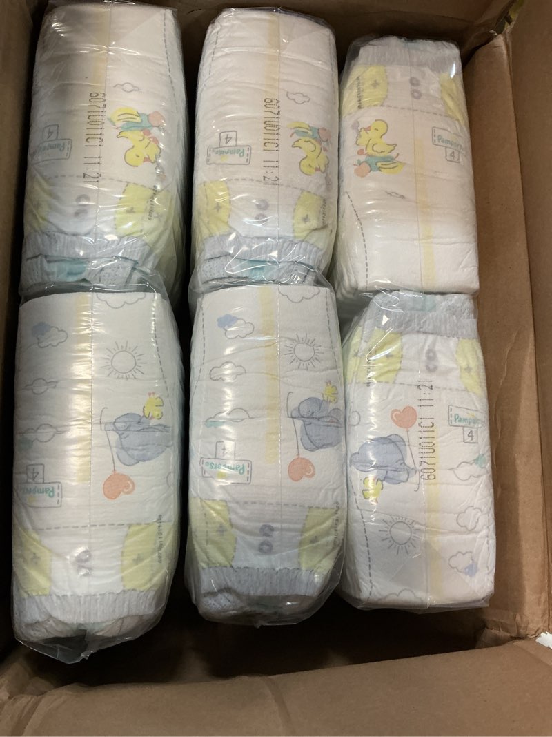 Condition photo showing New/Like New for pampers swaddlers diapers, size 4 (15-34 lbs), 150 count, absorbent, keeps baby dry and comfortable, skin safe disposable baby diaper (packaging may vary) size 4 150