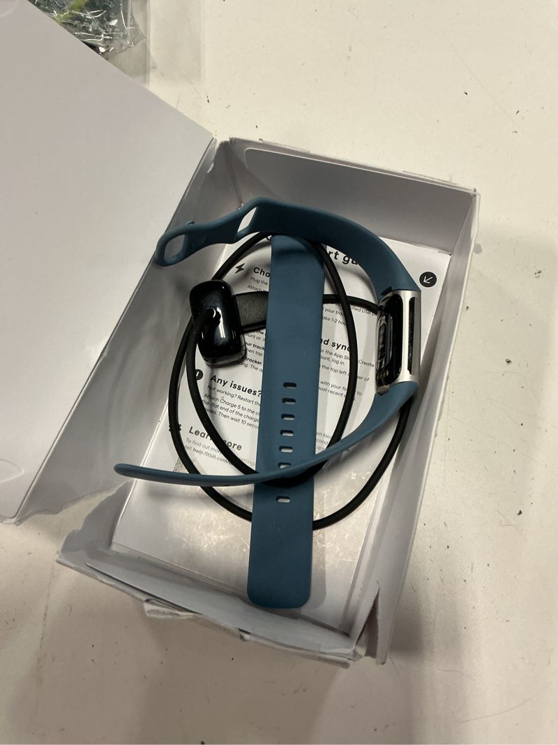 Condition photo showing As Is for fitbit charge 5 advanced fitness tracker with gps, heart rate, sleep & health tracker - power bundle with adapter (blue stainless steel)