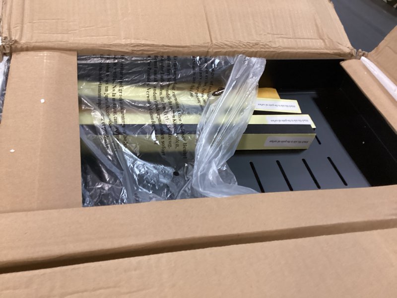 Condition photo showing As Is for 2 Pack Pull out Cabinet Organizer, Expandable(12"-20") Heavy Duty Slide out Drawer Fixed with Adhesive Nano Film for Pots, Roll out Shelf Storage for Kitchen Organization, Pantry, Bathroom(Black) Black 21"D×12"-20"W(2 Pack)