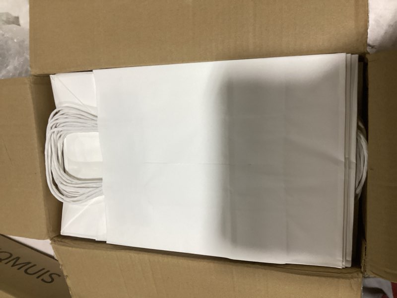 Condition photo showing Good Condition for bag box 100 pack 8.25x4.3x10.6 inch white gift bags with handles,bulk kraft paper bags for shopping, retail, merchandise, wedding, party favors, paper grocery sacks white 8.25 * 4.3 * 10.6 inch?pack of 100?