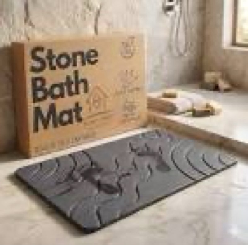 Stone Bath Mat Quick Dry Diatomaceous Earth Bath Mat Non-Slip Shower Stone Bathmat Super Absorbent Water Diatomite Bathroom Floor Pad Elegant,Natural,Esay to Clean (DARKGREY)