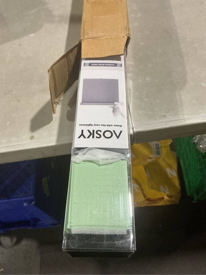 Condition photo showing Good Condition for aosky blackout roller shades cordless blinds for windows, free-stop shades with valance, thermal insulated fabric, uv protection, natural woven blinds for home and office (57" w x 72" h, black) black 57"w x 72"h