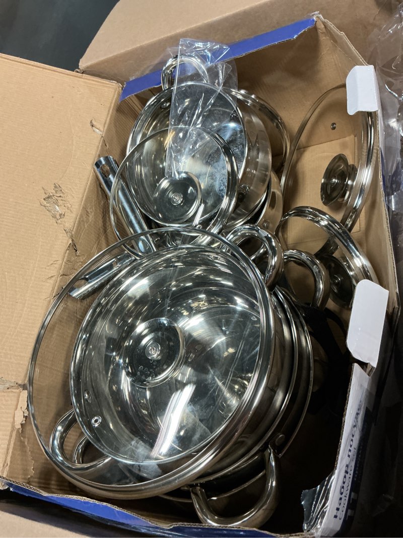 Condition photo showing Good Condition for Daniks Classic 11-Piece Stainless Steel Cookware Set with Glass Lids, Includes Saucepan and Frying Pan with Lid, Tri-Ply Bases for Even Heating, Induction Compatible, Dishwasher Safe 11-pcs Set