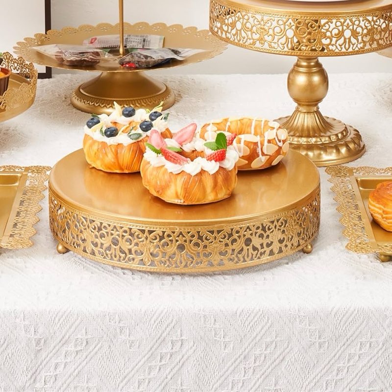 (Similar to stock photo) Wenqik 18 Inch Gold Metal Cake Stand Set Round Cupcake Dessert Stand with Cake Cutting & Spatula Can