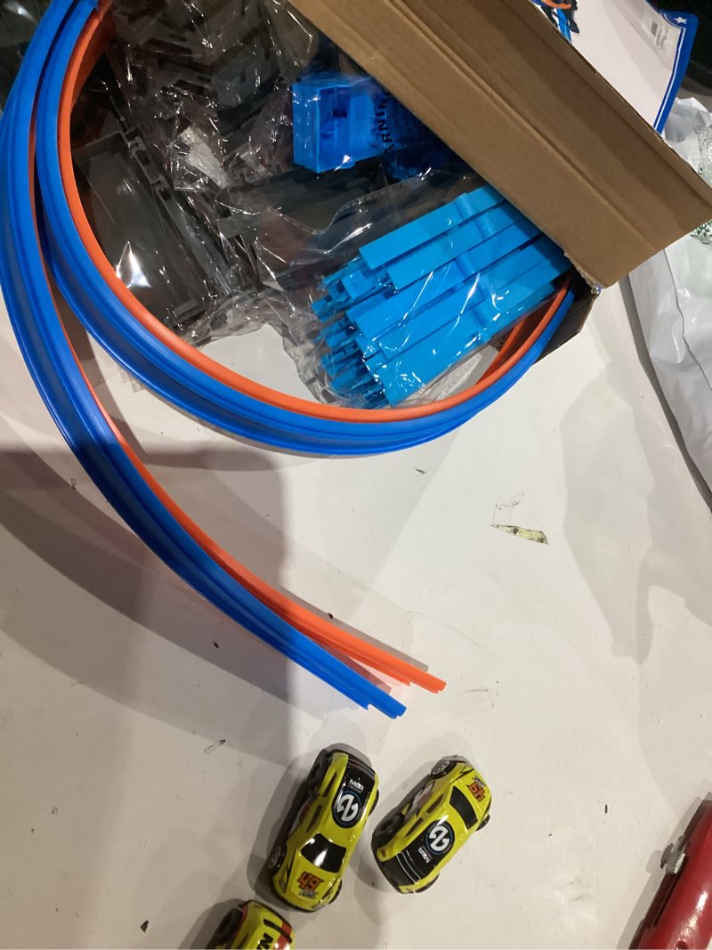 Condition photo showing As Is for Toy Car Race Track Set for Boys Kids Age 3-5 4-7, Race Tracks with 4 High-Speed Pull Back Race Cars and Crash Zones, Christmas Halloween Birthdays Gifts Toys for Boys Kids 4-6 8-12 Years Old 3320