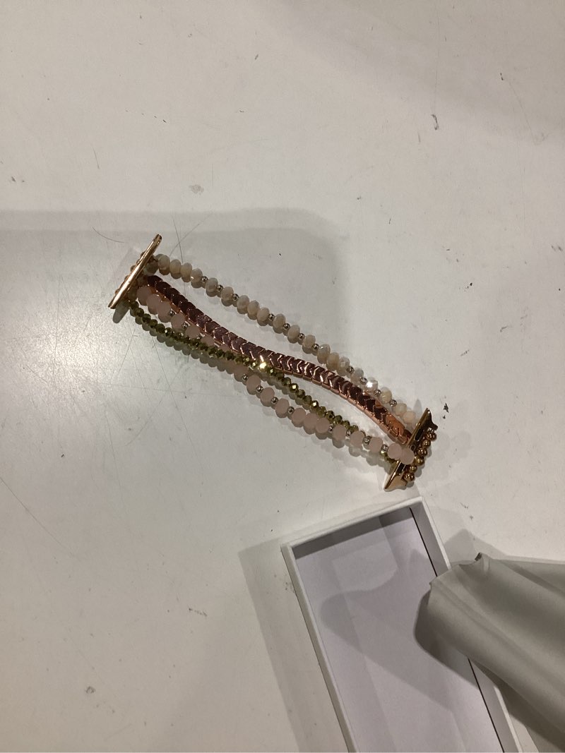 Condition photo showing As Is for mofree beaded bracelet compatible with apple watch band series 11/10/9/8/7, fashion stretch women bands for iwatch series se/6/5/4/3/2/1 iphone watch strap bands 42/44/45/49/46mm (rose gold/pink) rose gold/pink 42/44/45/49/46mm-s(5.3"-6.2")