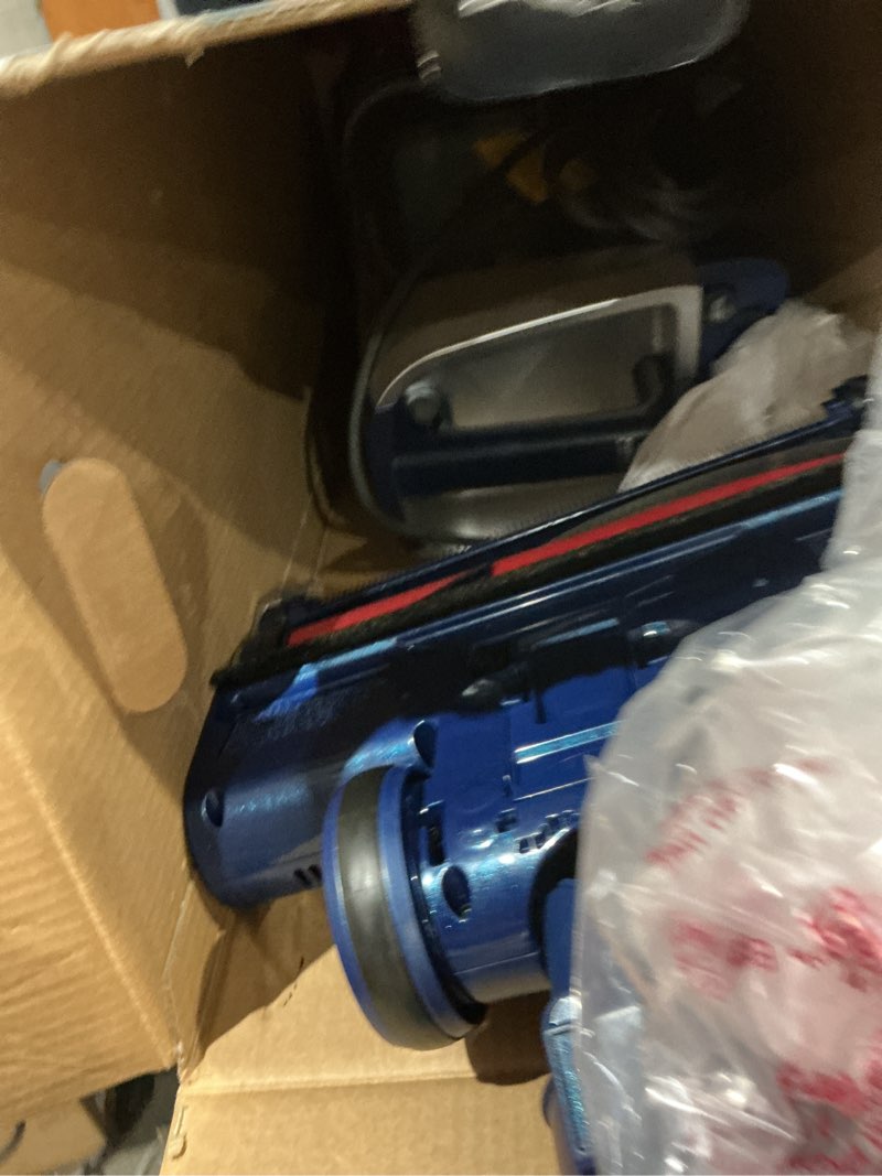 Condition photo showing As Is for shark upright vacuum, stratos with duoclean powerfins, hairpro, powered lift-away, self-cleaning brushroll, & odor neutralizer technology, navy, az3002