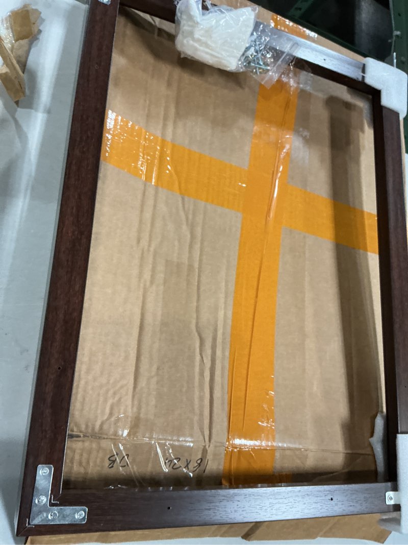 Condition photo showing Good Condition for diy metal canvas float frame for 25x19 art, oil paintings, landscape, portrait, walnut brown