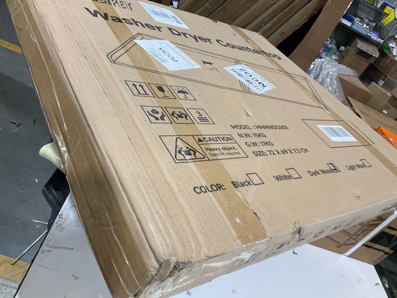 Condition photo showing Good Condition for washer dryer countertop set of 2, 54.34" l x 27.56" w x 2.76" h laundry topper for washer and dryer, wood laundry countertop with anti-slip pads & edge rails for laundry room organization (dark wood) 2pcs dark wood