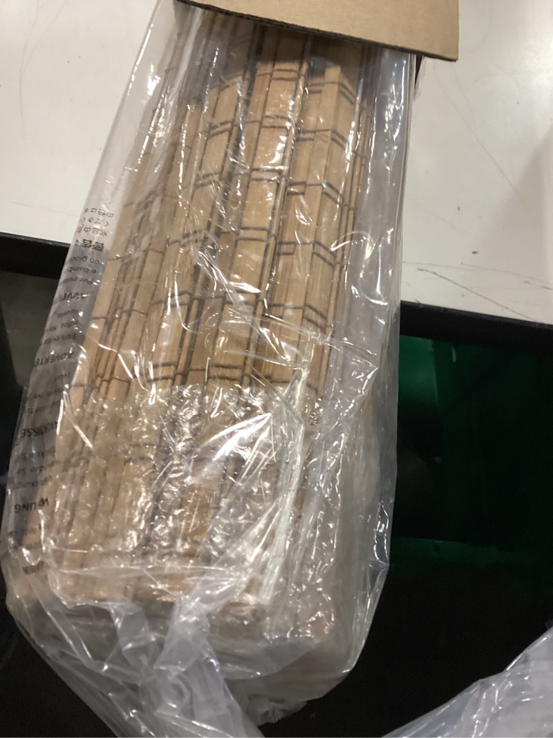 Condition photo showing Good Condition for seeye cordless bamboo roman shades, blackout natural bamboo blinds for indoor windows, roll up blind privacy shade for home, office, door, uv resistant & easy to install, 36" w x 64" h, carbonized privacy - carbonized 36"w x 64"h