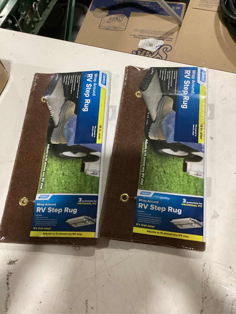 Condition photo showing New/Like New for camco wrap around rv step rug - for manual & electric rv steps - easy install, no tools required - fits 18\" wide rv steps - weather-resistant (42925) (2pk)