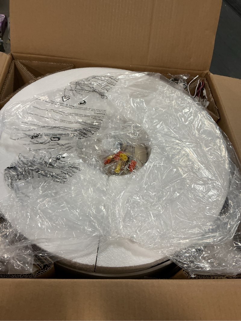 Condition photo showing As Is for 20" Boho Ceiling Fans with Lights, Fabric Fandelier Chandelier Ceiling Fan with Light Remote Control, Caged with 6 Speeds for Bedroom, Nursery(White)