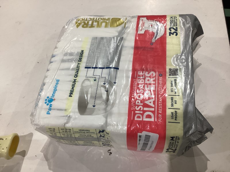 Condition photo showing Good Condition for paw inspired 32ct disposable dog diapers | female dog diapers ultra protection | diapers for dogs in heat, excitable urination, or incontinence (medium) medium (32 count)