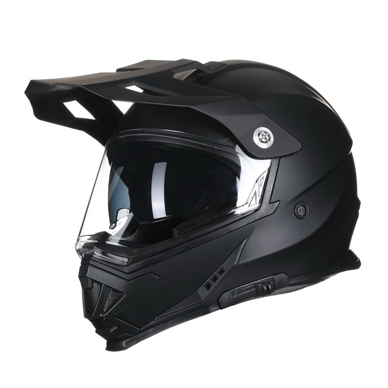 TRIANGLE Dual Sport Motorcycle Helmet Dirt Bike Helmets ATV Full Face Helmet for Adults Men with Internal Sunshield DOT Approved Medium Glossy Black