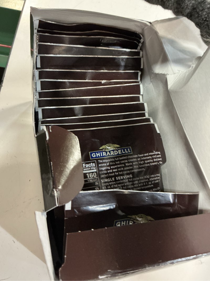 Condition photo showing Good Condition for ghirardelli premium hot cocoa envelopes, rich chocolate, 22.7 ounce (pack of 15)
