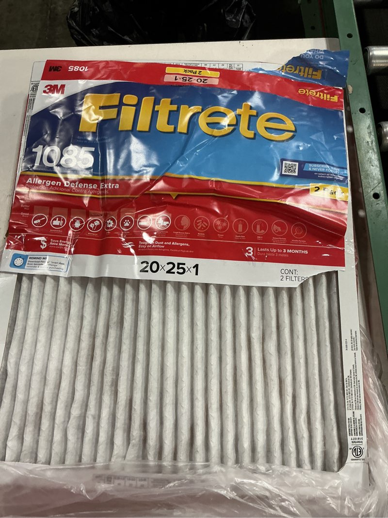 Condition photo showing As Is for filtrete 19.5 x 23.5 x 1 merv 11 1085 mpr allergen defense extra electrostatic pleated air filter 2 