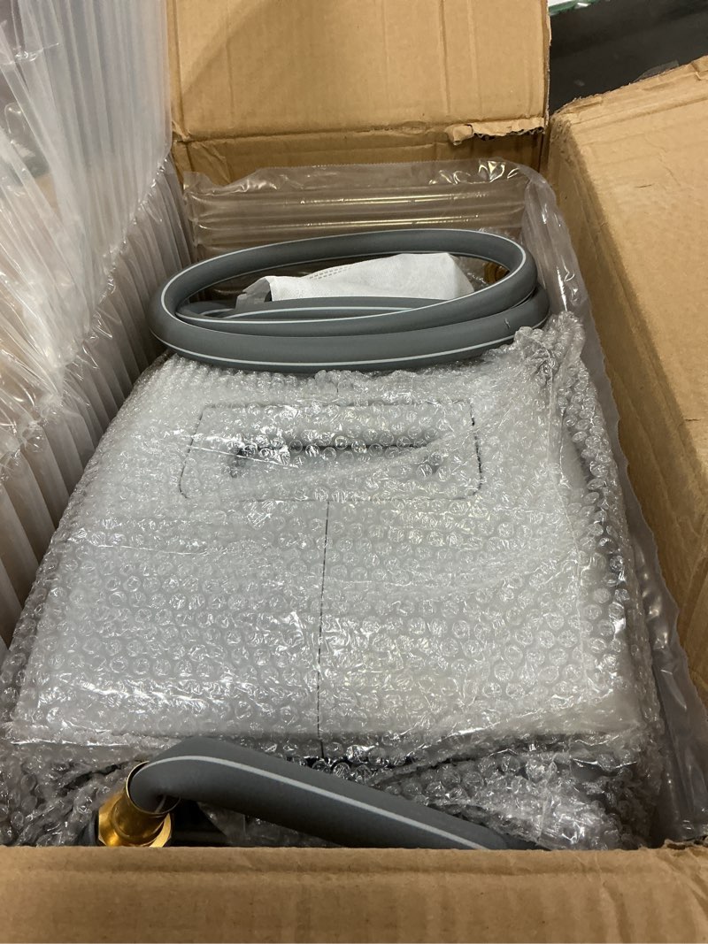 Condition photo showing Good Condition for ayleid retractable garden hose reel,5/8 in x 100 ft wall mounted hose reel, with 9- function sprayer nozzle, any length lock/slow return system/wall mounted/180°swivel bracket (gray) light gray 5/8 100ft