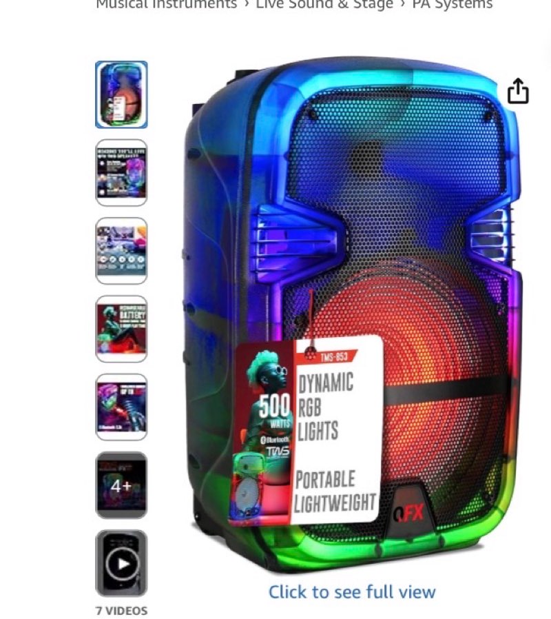 crystal clear sound, bright party lights, portable & easy to use | 8" rechargeable bluetooth pa karaoke loud party speaker, 5-hour playtime | tws, usb, tf, aux, fm radio | qfx | tms-853