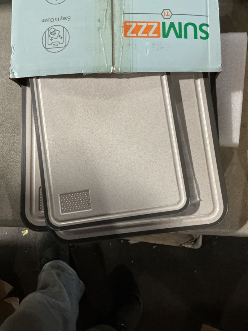 Condition photo showing New/Like New for titanium cutting board, double sided food grade pure titanium/pp, cutting board for kitchen, easy to clean large size [18”*12.5”+15.5”*10.5”+12”*8.5”] silver set of 3 (18" x 12.5", 15.5" x 10.5", 12" x 8.5")
