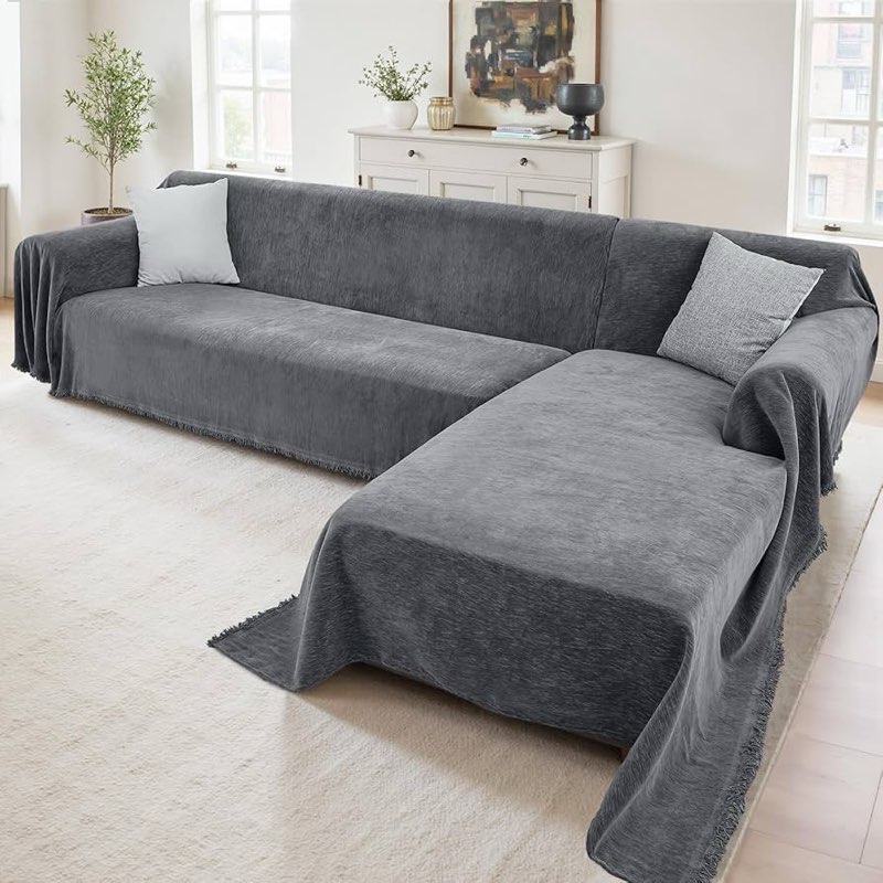 sectional couch covers, 2 pieces washable l shaped couch covers sofa blanket for dogs pet friendly sectional sofa slipcovers furniture covers,71"x 118"+ 71"x 118",(xx-large,dark gray) brand: houmiggle