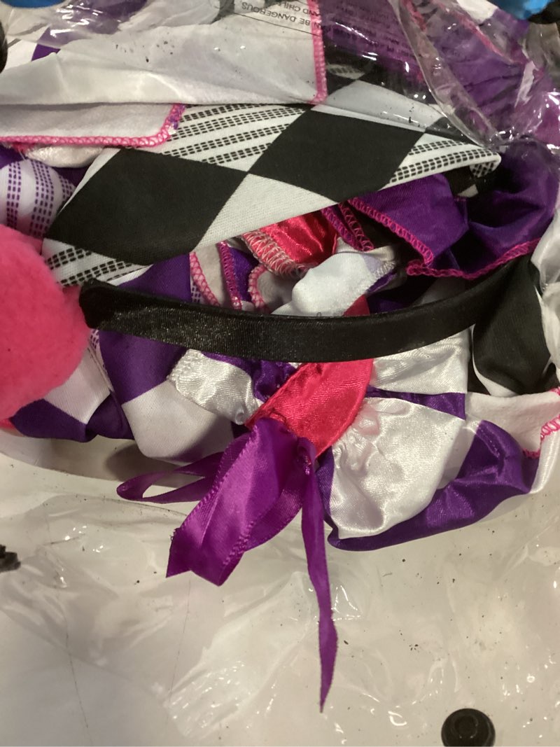 Condition photo showing Good Condition for Spooktacular Creations Halloween Clown Costume for Girls, Jester Clown Costume for Kids, Halloween Role Play & Dress Up Small(5-6 yrs)