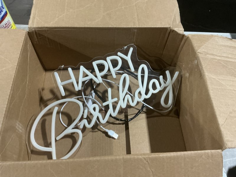 Condition photo showing As Is for hmt happy birthday neon sign warm white 22×16.9 inch large backdrop neon light, dimmable led light up sign for birthday party wall decor