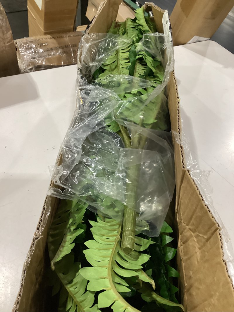 Condition photo showing As Is for forest prince 45" fake ferns artificial bush plants for outdoors, 2-pack | uv resistant, large artificial boston ferns, zero maintenance, pet friendly, 59 fronds each, porch & patio planters decor green