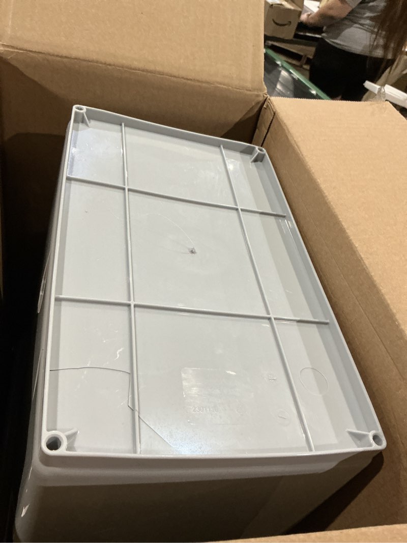 Condition photo showing Good Condition for iris usa dog food storage container with wheels, airtight lid, 2-cup scoop, up to 30 pounds pet food storage, built in scoop storage in lid, pet food bin, portable, bpa free, 2 pack, gray/dark gray 30 lbs - 2 pack dark gray