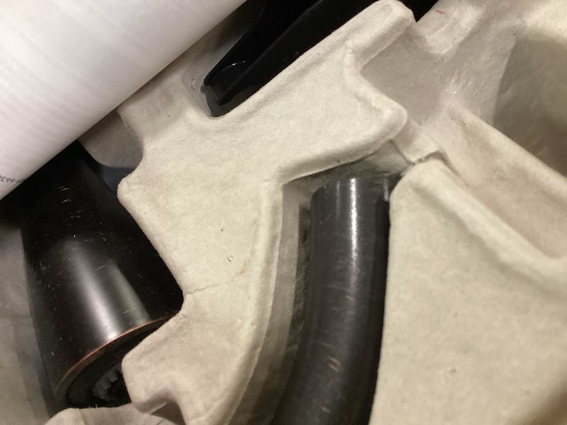 Condition photo showing Good Condition for Moen Essie Mediterranean Bronze MotionSense Wave One-Handle Touchless Kitchen Faucet with Pulldown Sprayer and Soap Dispenser, 87014EWBRB Mediterranean Bronze Wave