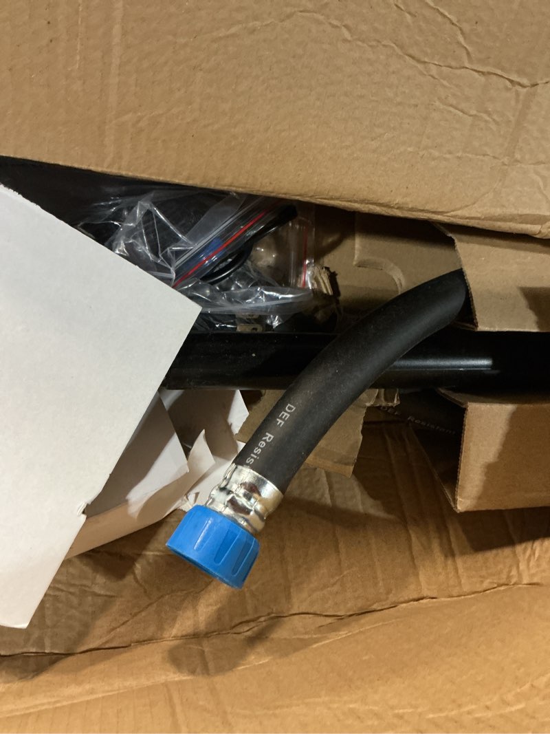 Condition photo showing As Is for electric drum barrel pump, 12v dc/100-240v ac power, 55 gallon drum pump with 2-inch bung adapter, 7.4 gpm flow rate, suitable for def, diesel, antifreeze, water-based fluids