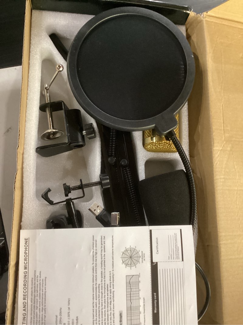 Condition photo showing Good Condition for guhus professional condenser microphone kit, with boom arm stand pop filter shock mount mute usb microphone for podcast recording video gaming singing streaming youtube