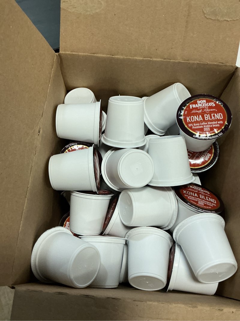 Condition photo showing New/Like New for (best by: 08/19/27)don francisco s kona blend pods  10% kona blended with premium arabica coffee  compatible with keurig k-cup machines  55 ct.