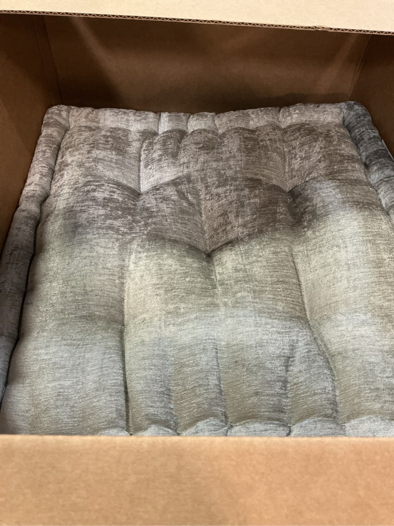 Condition photo showing Good Condition for Intelligent Design Azza Floor Pillow, Large Cushions Sitting for Adults, Floor Pillow for Meditation or Yoga, Lustrous Chenille Tufted with Scalloped Edges for Bench/Chair Cushion, 20"x20"x5" Grey 20"W x 20"L x 5"H Square Grey