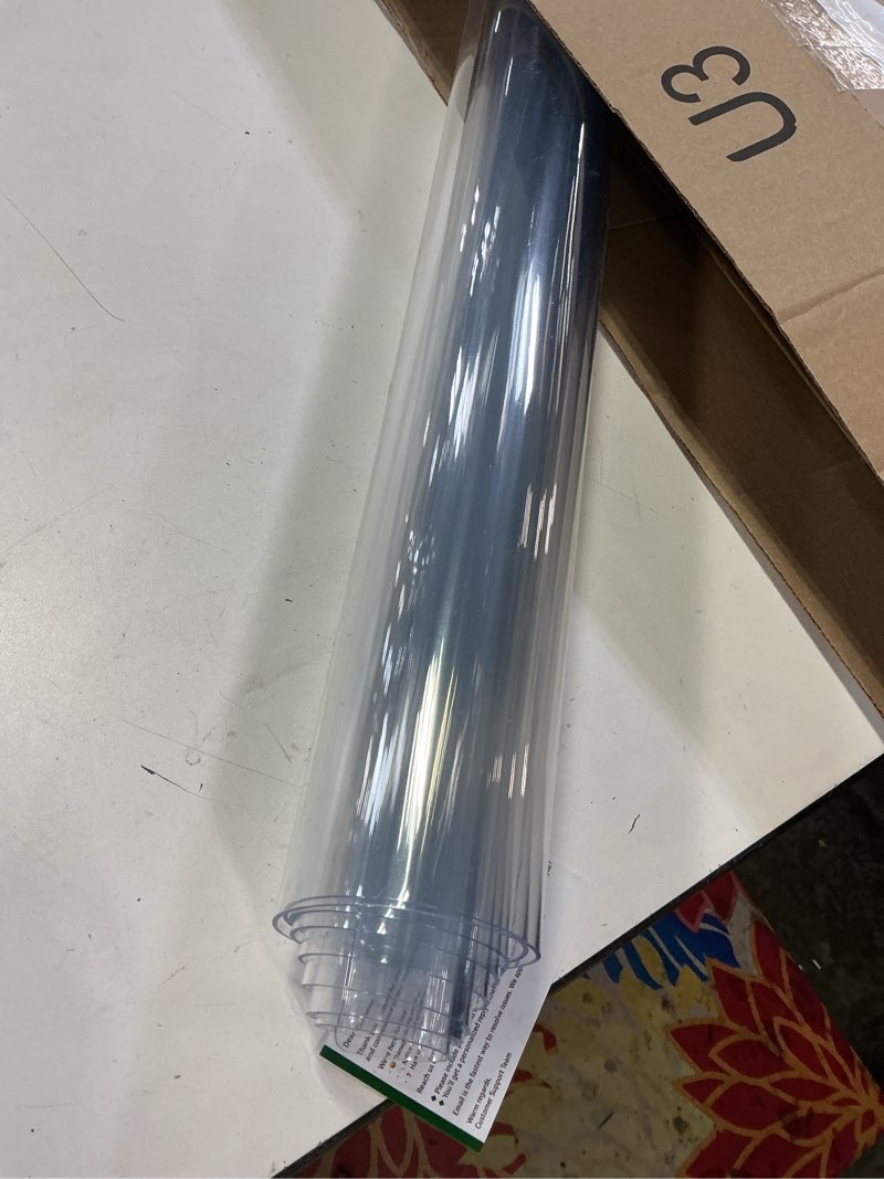 Condition photo showing Good Condition for Clear Table Protector 36 x 60 Inch, 1.5mm Thick Plastic Table Cover, Waterproof PVC Clear Table Cover Protector, Desk Mat Writing Desk Pad for Desktop, Coffee & Dining Room Tabletop 36" x 60" (Rectangular) Crystal Clear