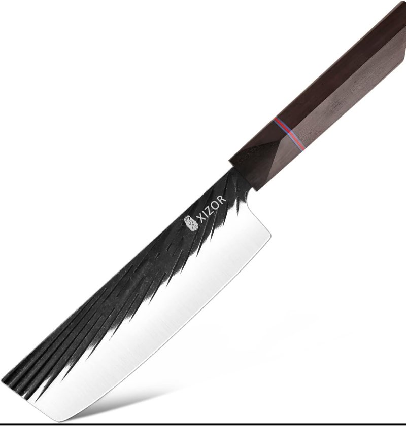 XIZOR 7" Japanese Nakiri Knife, Razor Sharp Vegetable & Meat Cleaver Knife, High Carbon Steel Blade, Multipurpose Asian Chef Knife, Rosewood Octagonal Handle - Artisan Series