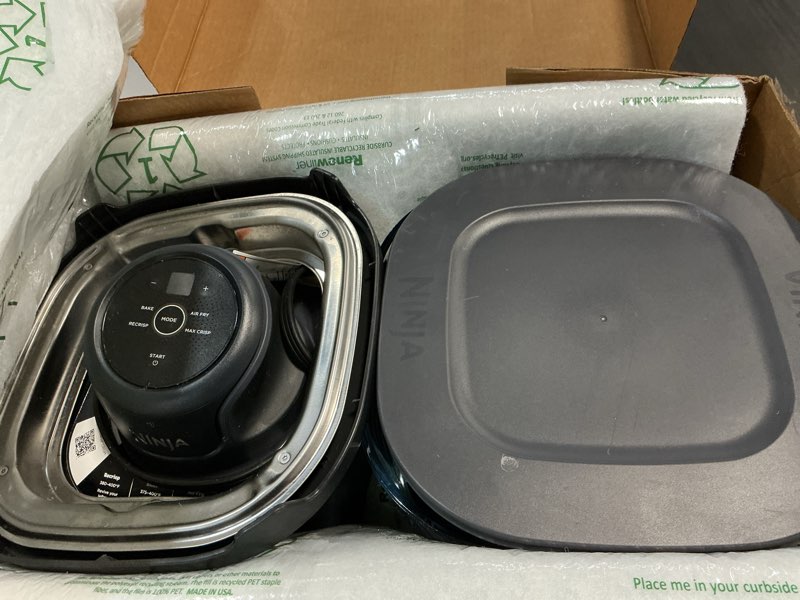 Condition photo showing As Is for Ninja Crispi 4-in-1 Glass Air Fryer | 450°F | Non-Toxic | 4QT & 6-Cup Glass Containers w/Lids | Microwave, Freezer, Dishwasher Safe | Max Crisp, Air Fry, Bake, Recrisp | Cyberspace Gray, FN101GY Cyberspace Gray 4 QT
