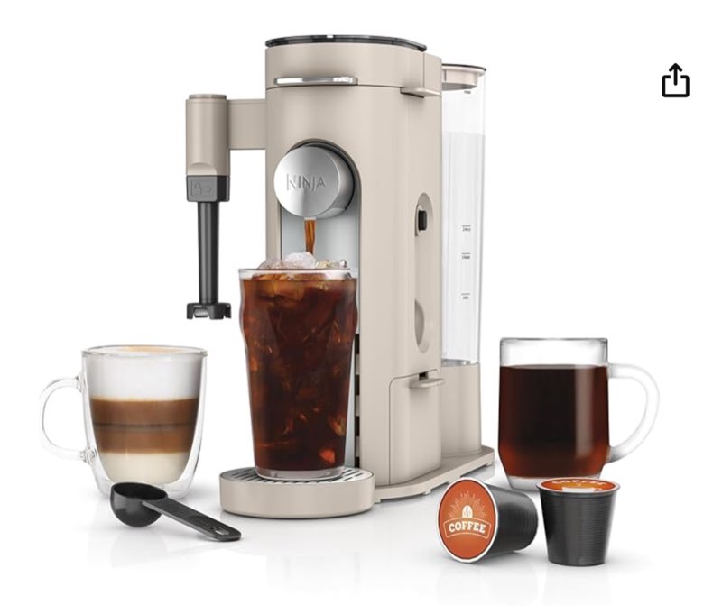 Ninja Pod & Grounds Specialty XL Single-Serve Coffee Maker, K-Cup Pod Compatible, Brews Grounds, Compact Design, Built-In Milk Frother, 68-oz. Reservoir, 6-oz. Cup to 24-oz. Mug Sizes, Stone, PB055AST